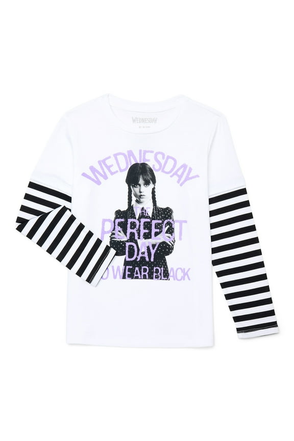 Addams Girls Halloween Long Sleeve Graphic T-Shirt, Sizes 4-16