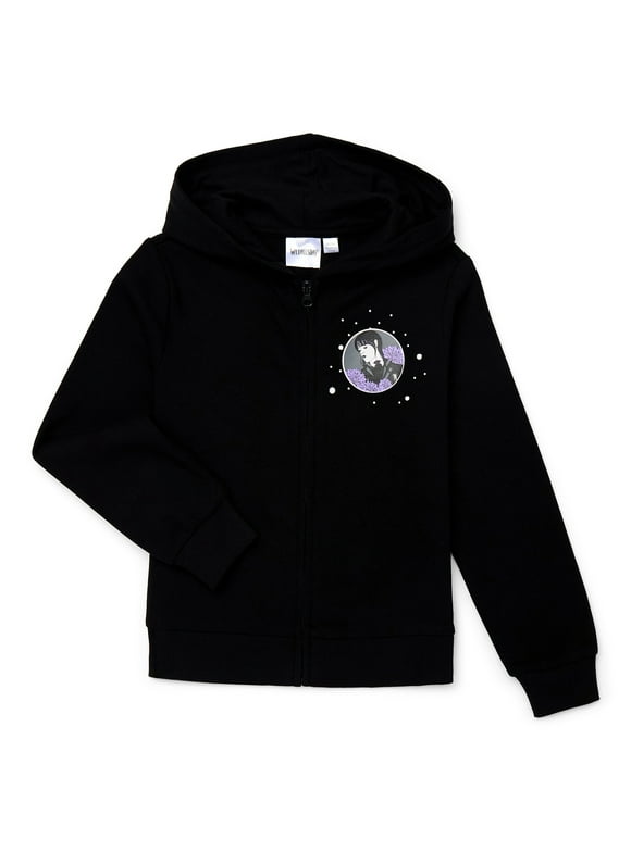 Addams Girls Halloween Graphic Fleece Hoodie Sweatshirt, Sizes 4-16