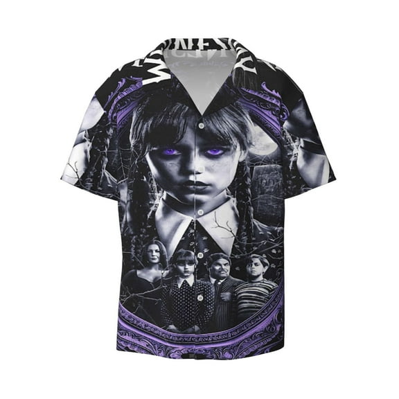 Wednesday Men's Hawaiian Shirt Cuban Guayabera Collar Short Sleeve Casual Button Down Shirts Tropical Holiday Beach Shirts Small