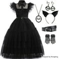 thumbnail image 1 of Wednesday Mesh Dance Dress for Girls with Accessories Cosplay Costume Outfits, Size 4-12 Year, 1 of 7
