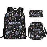 Wednesday Movie Backpack Set, Casual Backpack, 3D Print Laptop Backpack + Lunch Bag + Pencil Bag Combination-Black