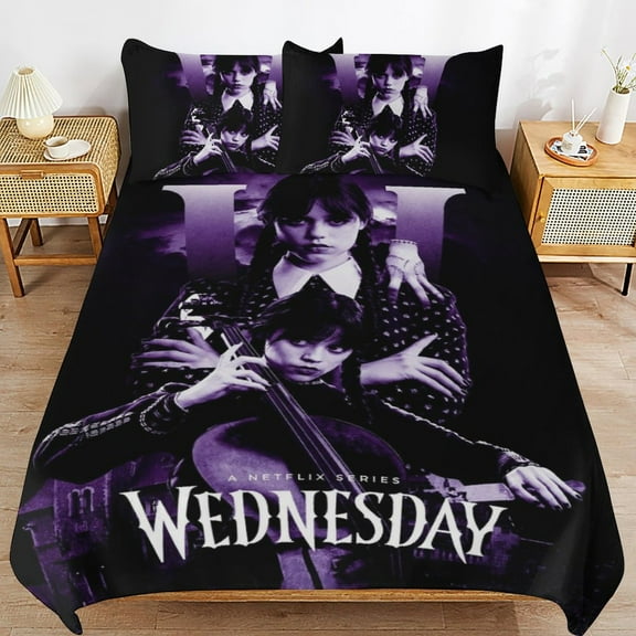 Wednesday Season 2 3-Piece Bedding Set,Addams Duvet Cover Set Personalized Bedding Decor for Kids And Teens