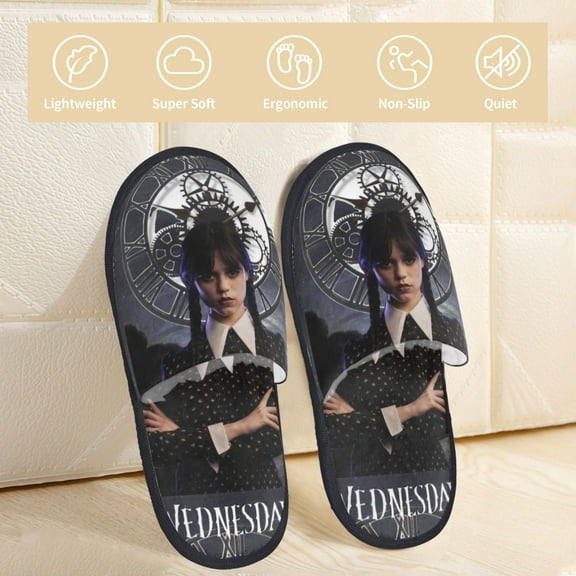 Wednesday Slippers Bedroom Shoes Indoor Furry Warm Stylish Pattern Home Slippers For Women Men Medium