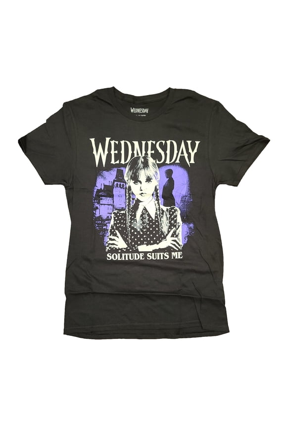Wednesday Solitude Suits Me Black Graphic T-Shirt - Large