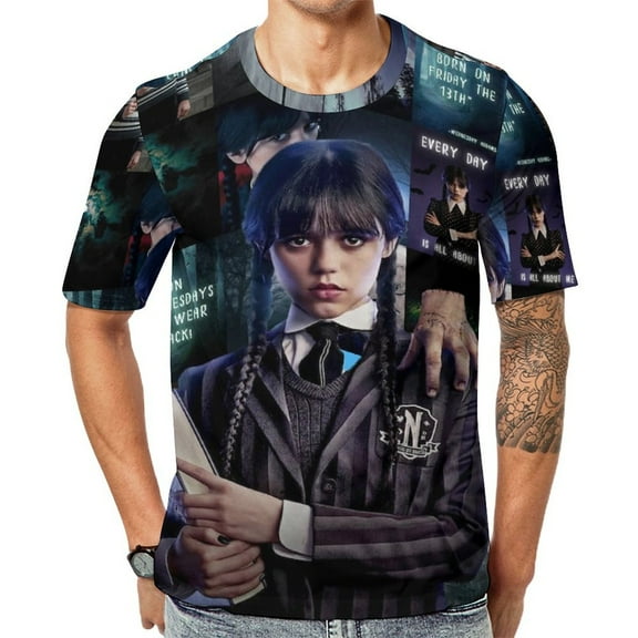 Wednesday T-Shirt Full Print Short Sleeve Crew Neck Casual Novelty Graphic Tee Shirt Tops for Men Women 3XL