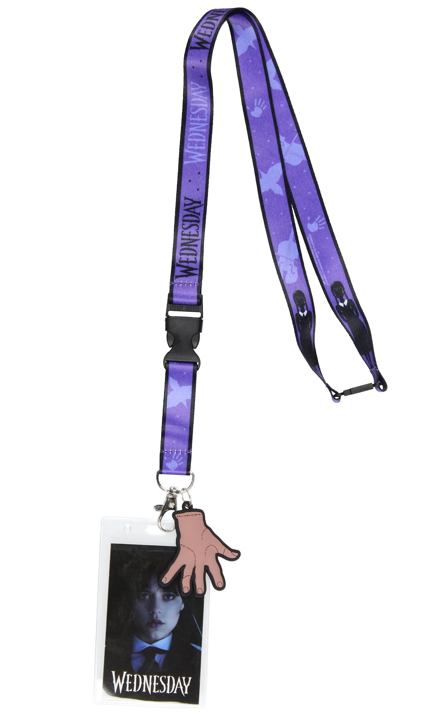 Wednesday TV Series ID Lanyard Badge Holder Addams Family Wednesday Addams Character Card and Thing Rubber Charm Pendant