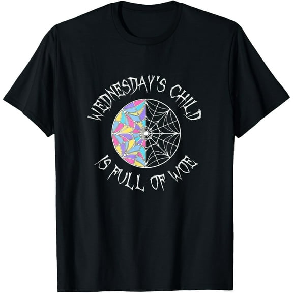Wednesday's Child is Full of Woe Black Round Colored Window T-Shirt