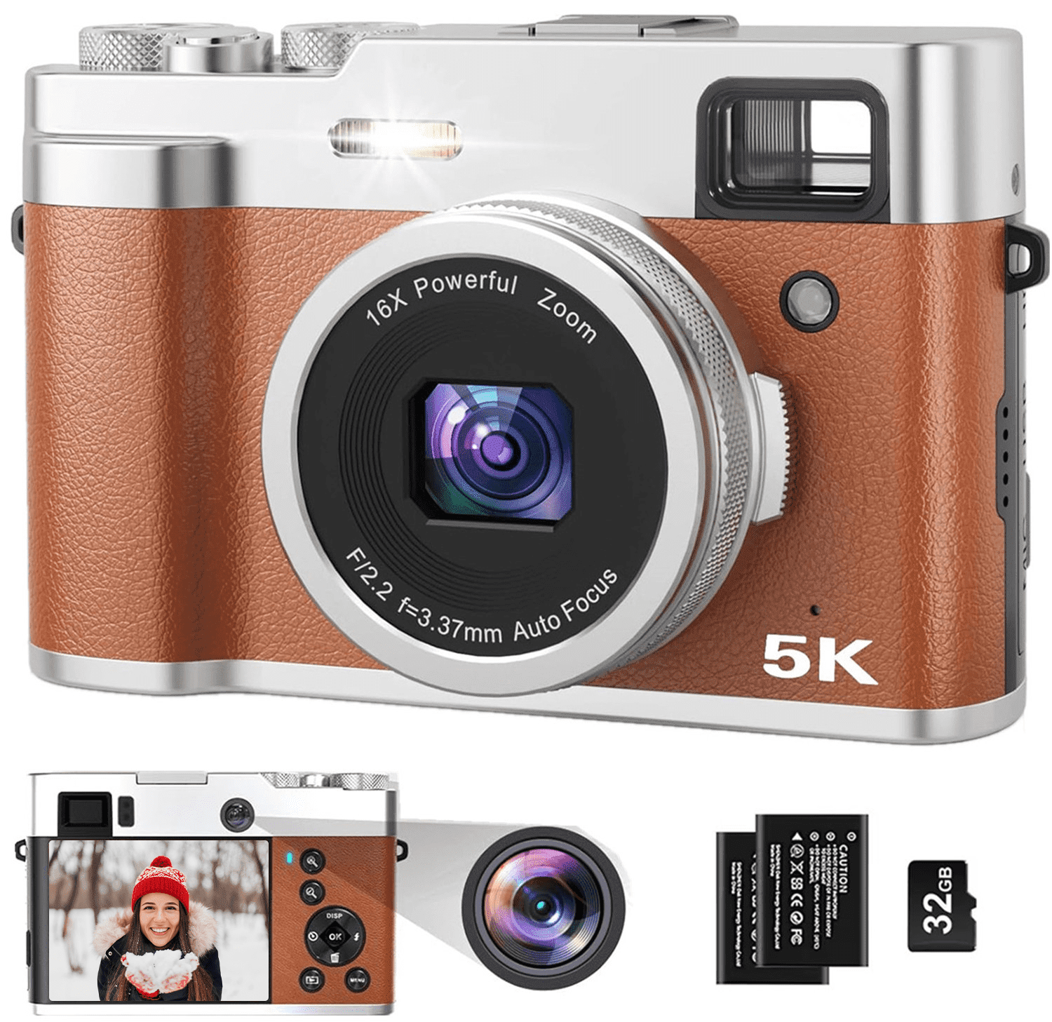 brewene 5K Digital Camera, 48MP Autofocus Compact Vlogging