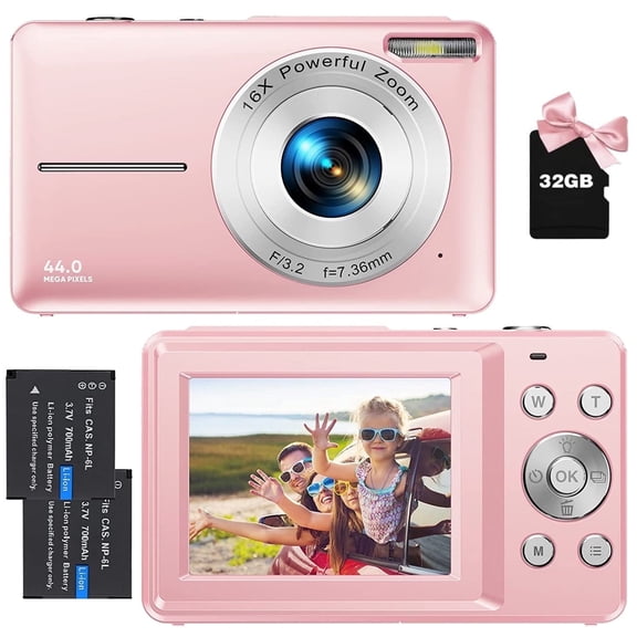 BREWENE Digital Camera Kids with 32GB Card 1080P 44MP 2.4"Screen Portable Vlogging Videos Camera for Kids Teens Students Back to School