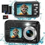 Wednkoly Waterproof Auto Focus Camera 16x 48 MP Compact Digital Cameras With Camera Pouch, Black