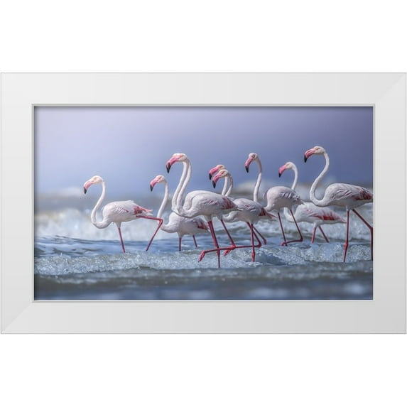 Wedpathak, Rahul 32x20 White Modern Wood Framed Museum Art Print Titled - Beach Marathon