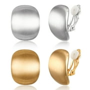 Wedure 2 Pairs Matte Gold Sliver Clip on Earrings, Gold Clip on Earrings for Women No Piercing Fashion Jewelry Gift