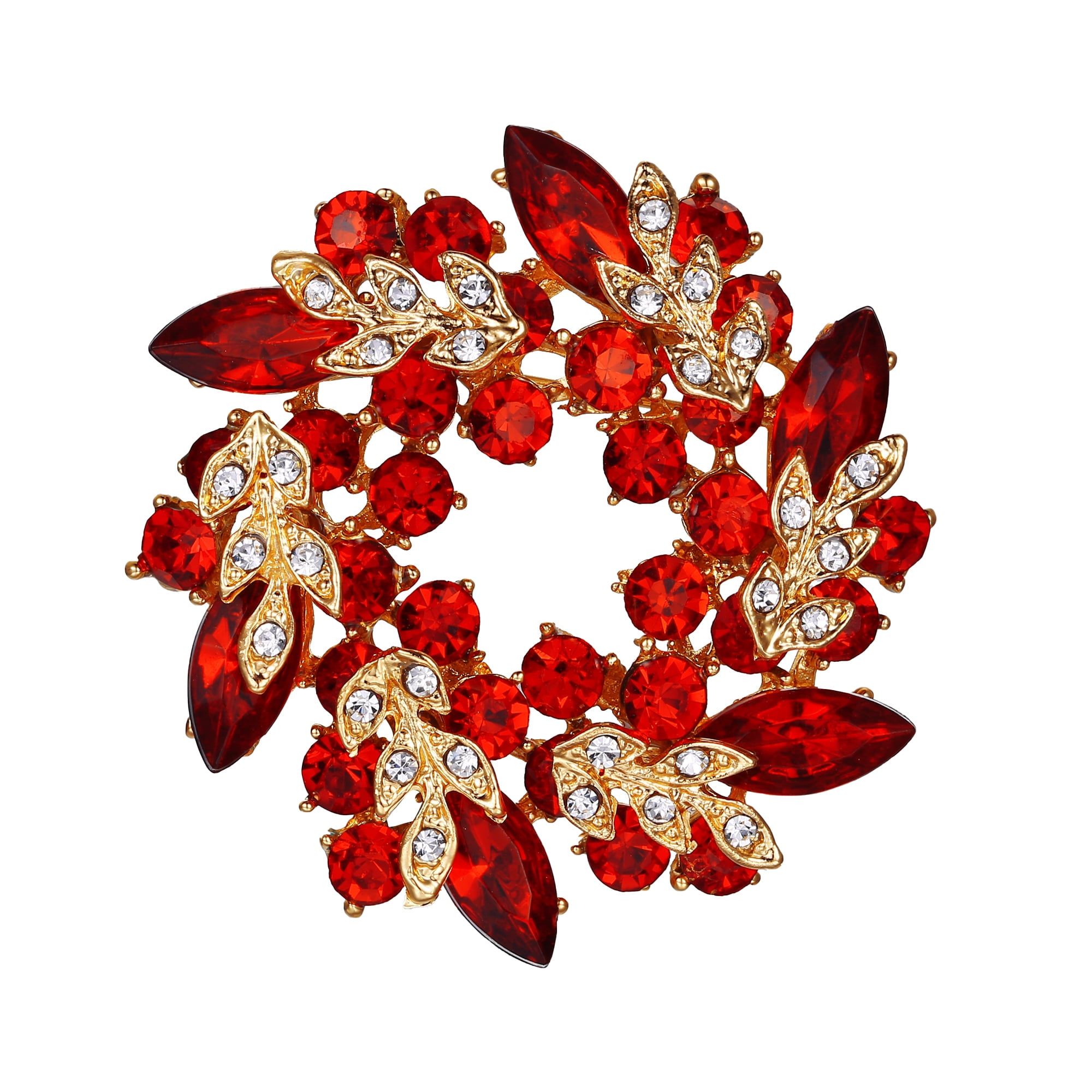 Wedure Austrian Crystal Wedding Party Prom Flower Wreath Brooch Red