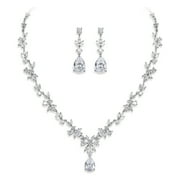 Wedure Bridal Cubic Zirconia Jewelry Set for Brides Bridesmaid, White Gold Plated Marquise Necklace Earrings Set for Women