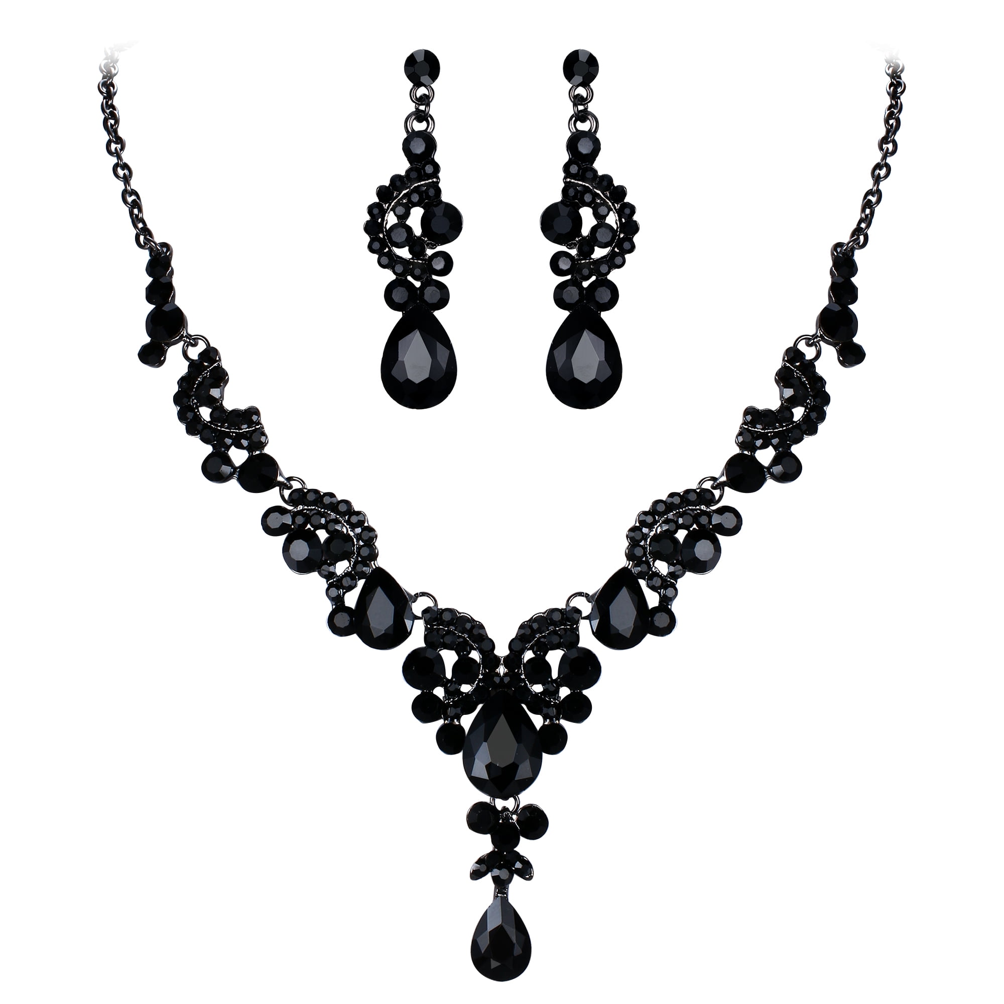 Black Crystal Mix Stone Statement Necklace Set | Evening Necklace Set | L&M  Bling - lmbling