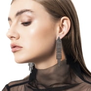 Sparkly Black Rhinestone Tassel Earrings For Women - Boho Long Fringe Crystal Drop Earrings For Wedding & Halloween