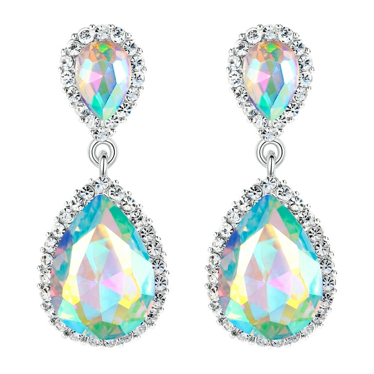 Wedure Crystal Wedding Teardrop Dangle Earrings for Bride