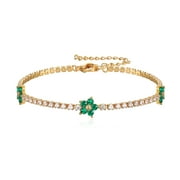 Wedure Flower Cubic Zirconia Tennis Bracelet for Womem, Sparkling Green Birthstone Gold Plated Tennis Bracelets for Lady Adjustable Size 6.7-8.6