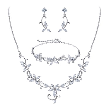 Cubic Zirconia Necklace Earrings Set Clear CZ Stone Wedding Jewelry Sets