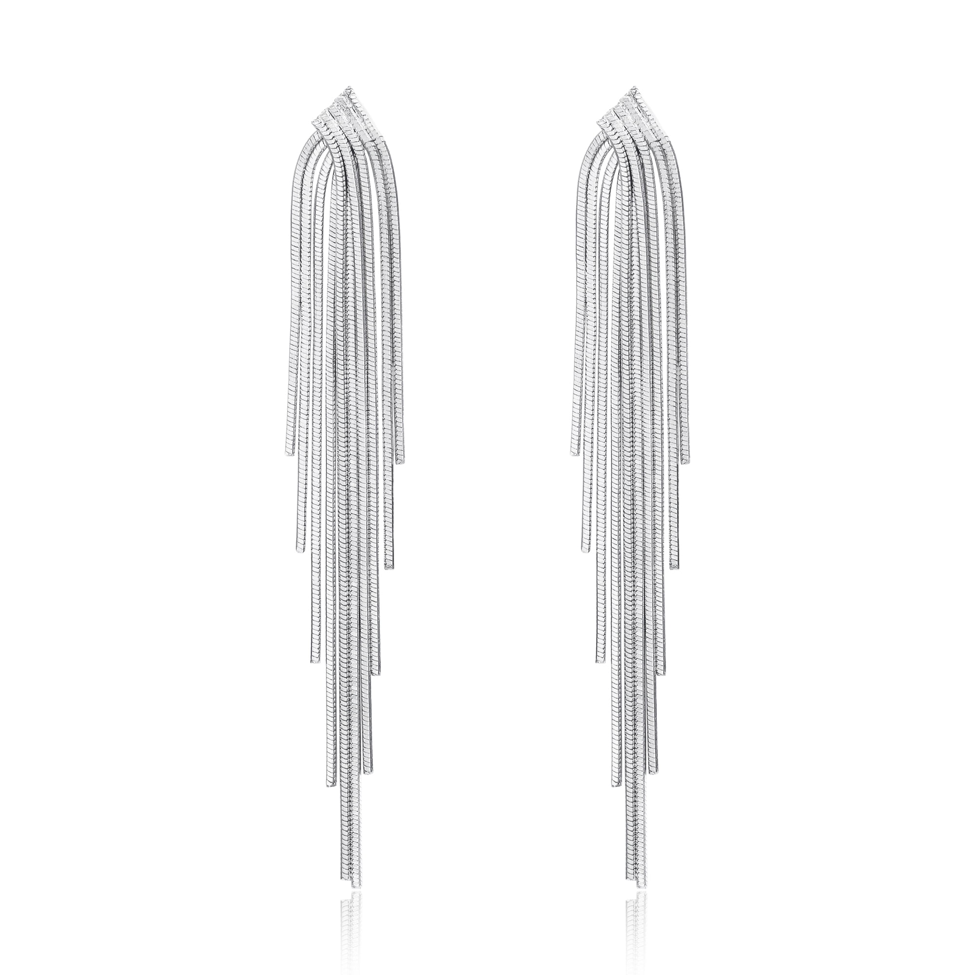 Wedure Long Tassel Dangle Drop Earrings for Woman Lady, Silver Punk