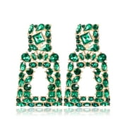 Wedure Rectangle Dangle Earrings for Women Girls, Sparkle Rhinestone Crystal Geometric Statement Earrings Green