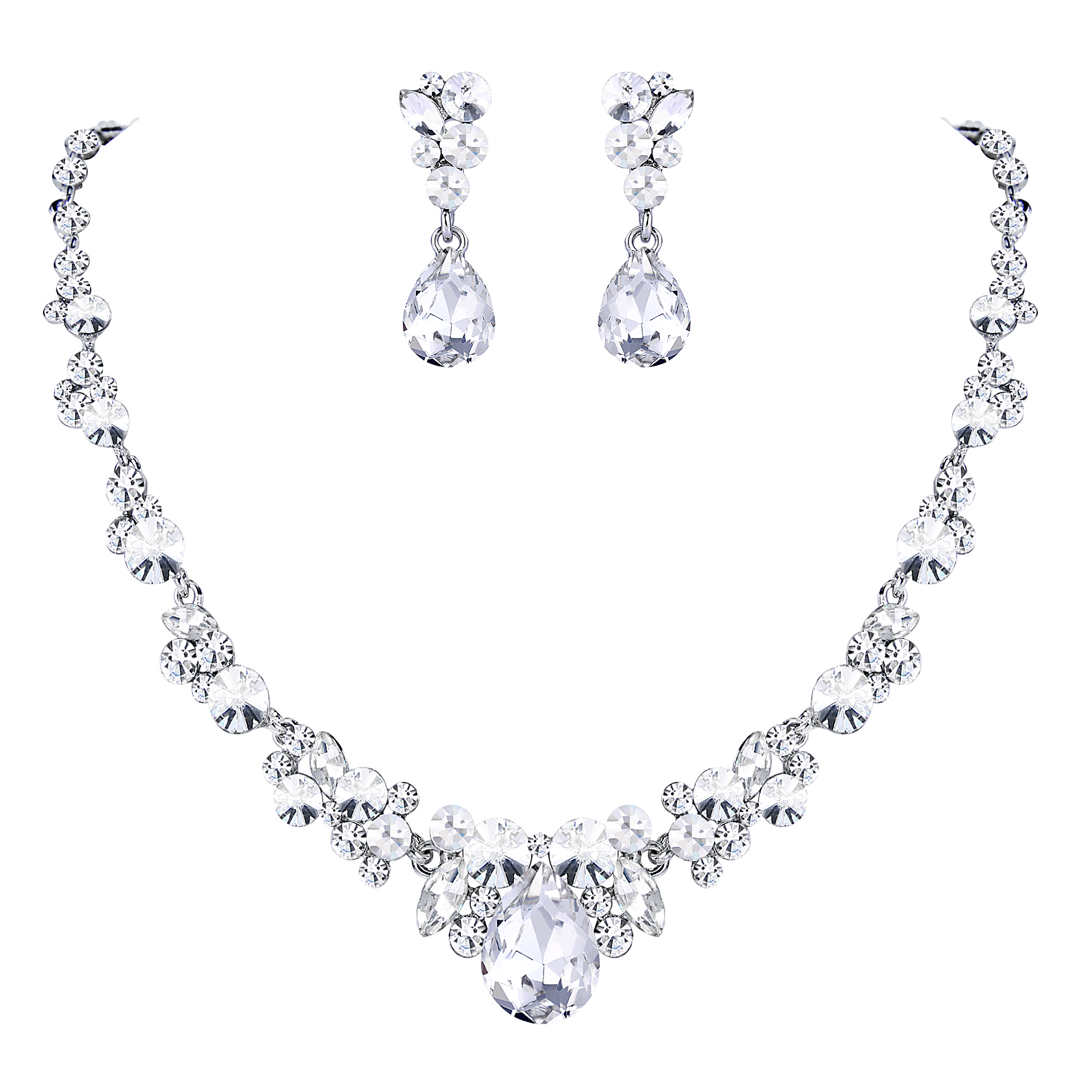 Pearl and Crystal Floral Jewelry Set with Necklace and Earrings