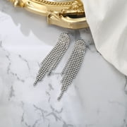 Wedure Rhinestone Earrings Dangling for Women Fashion Long Chandelier Dangling Sparkle Crystal Tassel Dangle Drop Earring Clear Silver-Tone