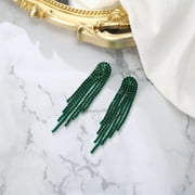 Wedure Rhinestone Earrings Dangling for Women Fashion Long Chandelier Dangling Sparkle Crystal Tassel Dangle Drop Earring Emerald Green-Tone