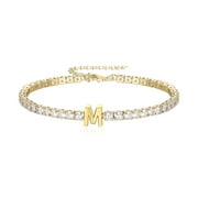 Wedure Tennis Bracelet Initial M Sparkling Cubic Zirconia 14K Gold Plated Tennis Bracelets for Women Adjustable Size 6.7-8.7 Inch