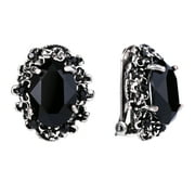 Wedure Victorian Style Clip On Earrings for Women Crystal Floral Cameo Inspired Oval Earrings Black Antique-Silver-Tone