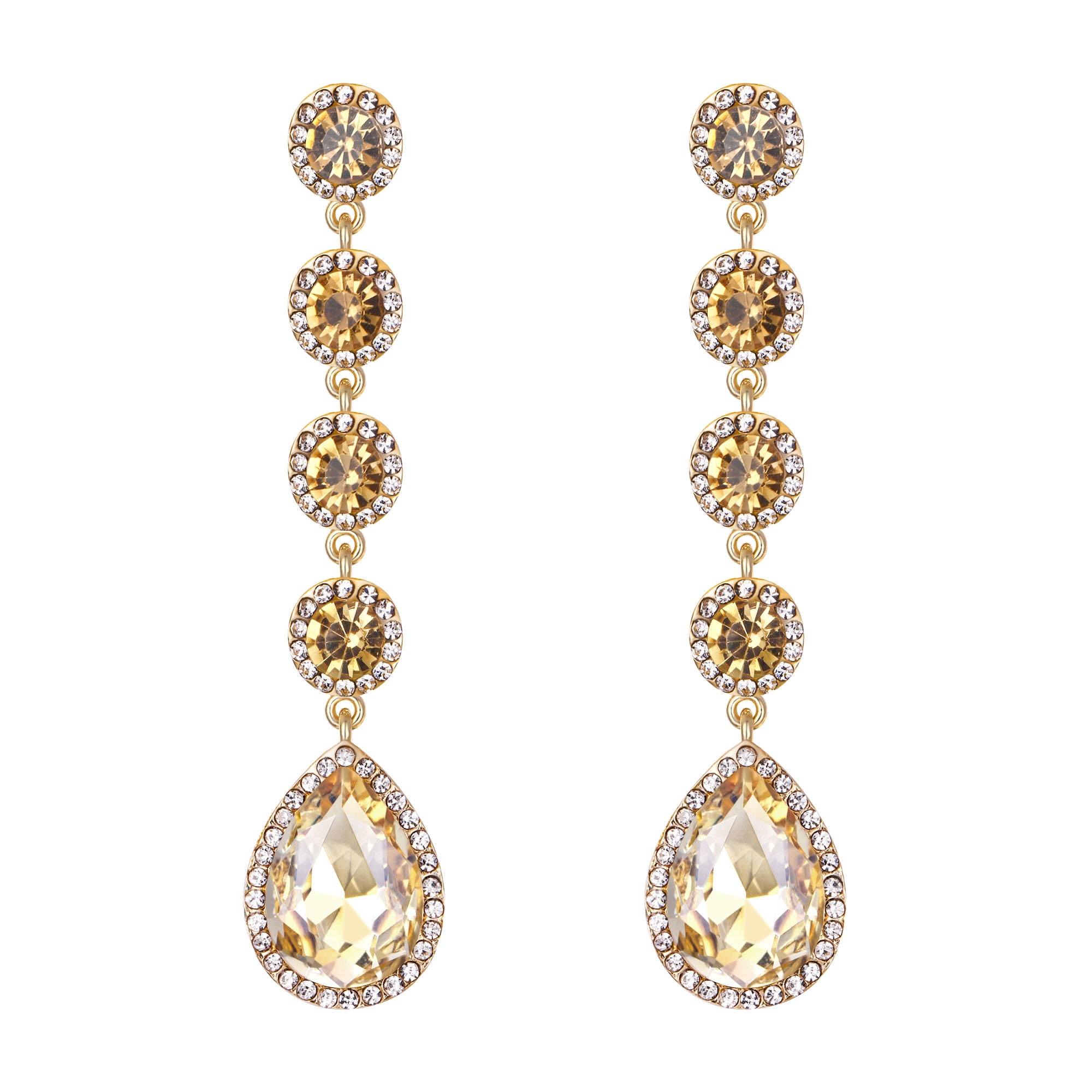 Oversized Teardrop Austrian Crystal Dangle Earrings For Women - 14K Gold Plated, Hypoallergenic, 2.7" Long