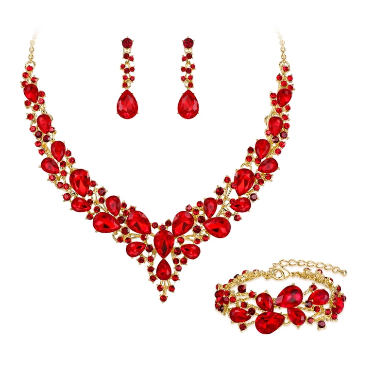 BriLove Women's Crystal Leaf Vine Wedding Jewelry Set - Teardrop Statement Necklace & Dangle Earrings