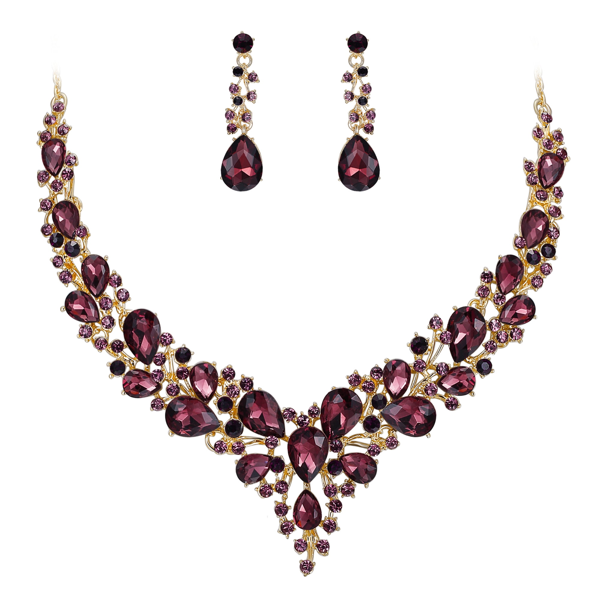 Wedure Wedding Bridal Necklace Earrings Jewelry Set for Women