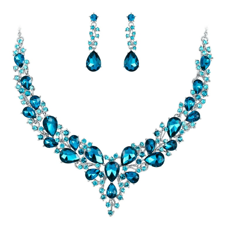 【Hei】sky-blue lake necklace★送料無料★2色 Wedure Wedding Bridal Necklace Earrings Jewelry Set for