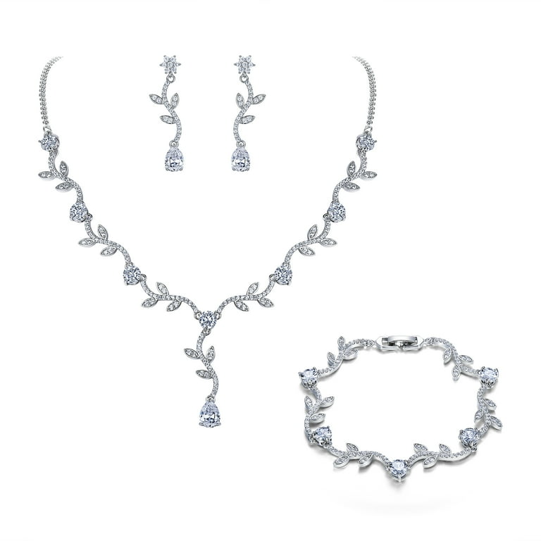 Cubic Zirconia Vine Dangle Flower Earrings Sterling Silver Cubic Zirconia Vine Dangle Flower Earrings Sterling Silver