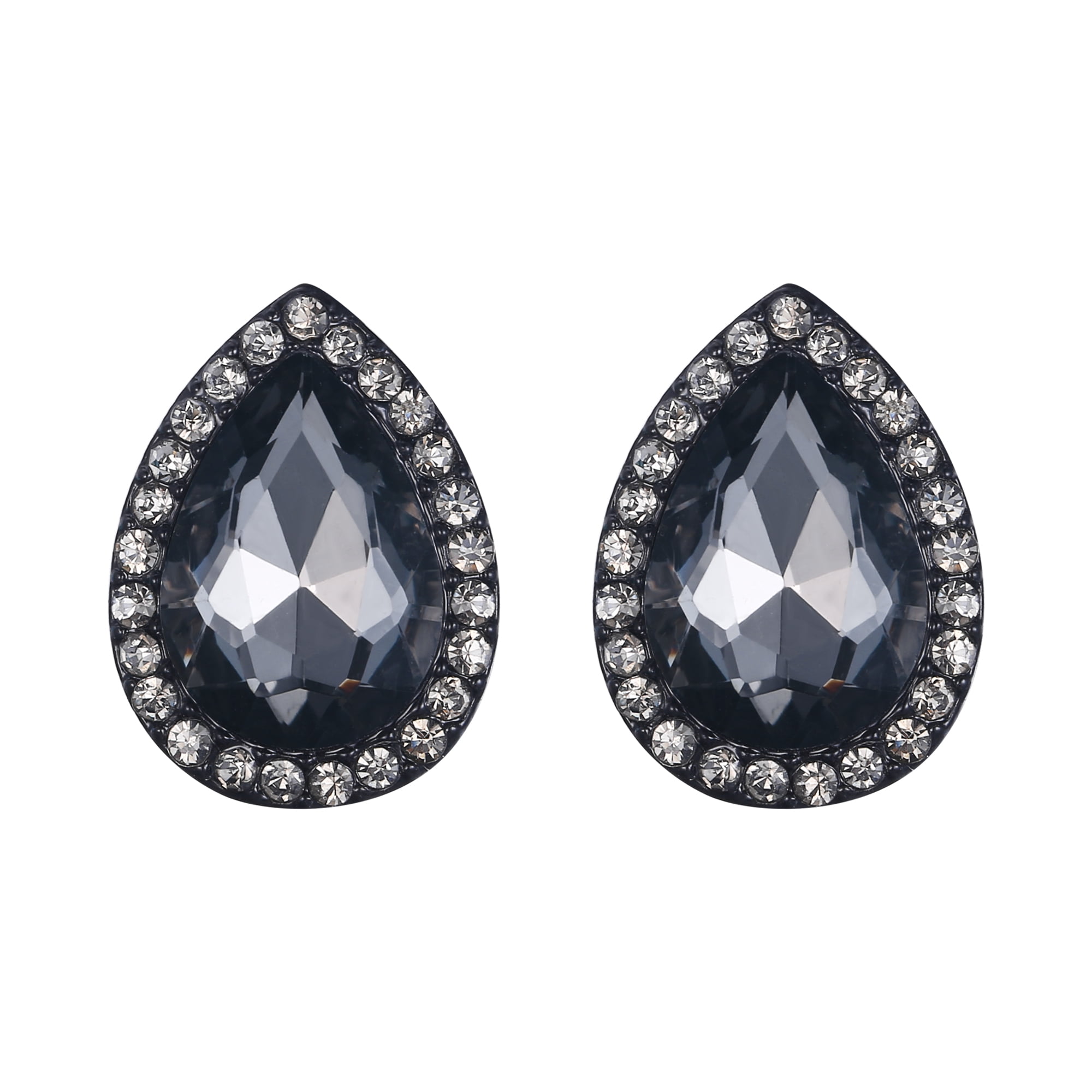 Crystal Teardrop Halo Stud Post Earrings Silver-tone Crystal Teardrop Halo Stud Post Earrings Silver-tone