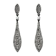 Wedure Women's Austrian Crystal Double Waterdrop Bridal Pierced Dangle Earrings Clear Black-Tone