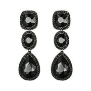 Wedure Women's Austrian Crystal Fashion Bridal Teardrop Dangle Earrings Black Black-Tone