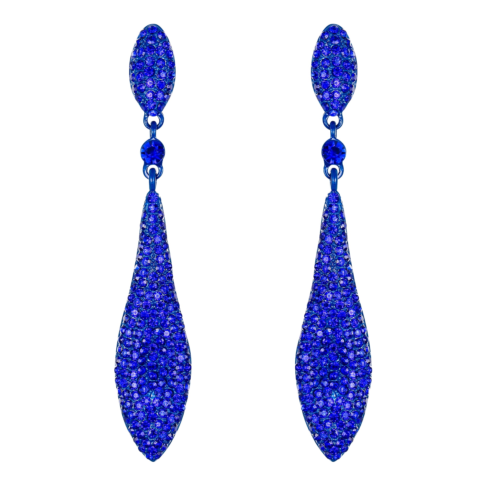 Wedure Women s Austrian Royal Blue Crystal Double Waterdrop Bridal Pierced Dangle Earrings Blue Tone Walmart