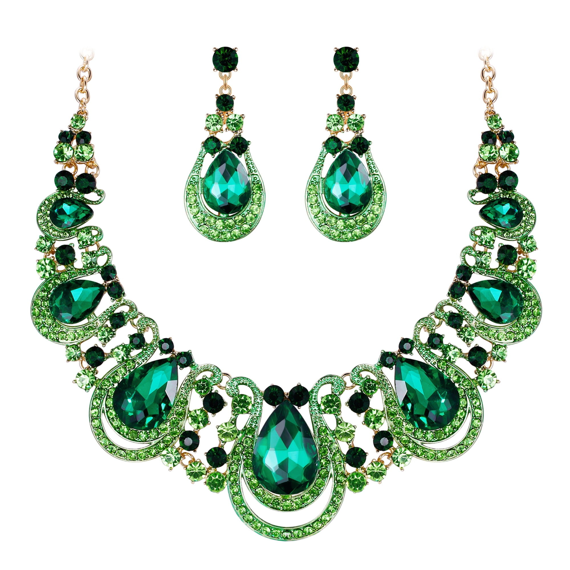 Wedure Women's Costume Crystal Teardrop Jewelry Set, Party Prom Hollow