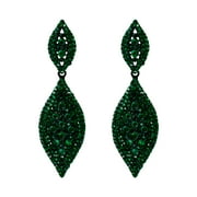 Wedure Women's Rhinestone Crystal Wedding Bridal 2 Leaf Drop Dangle Chandelier Earrings Black-Tone Green