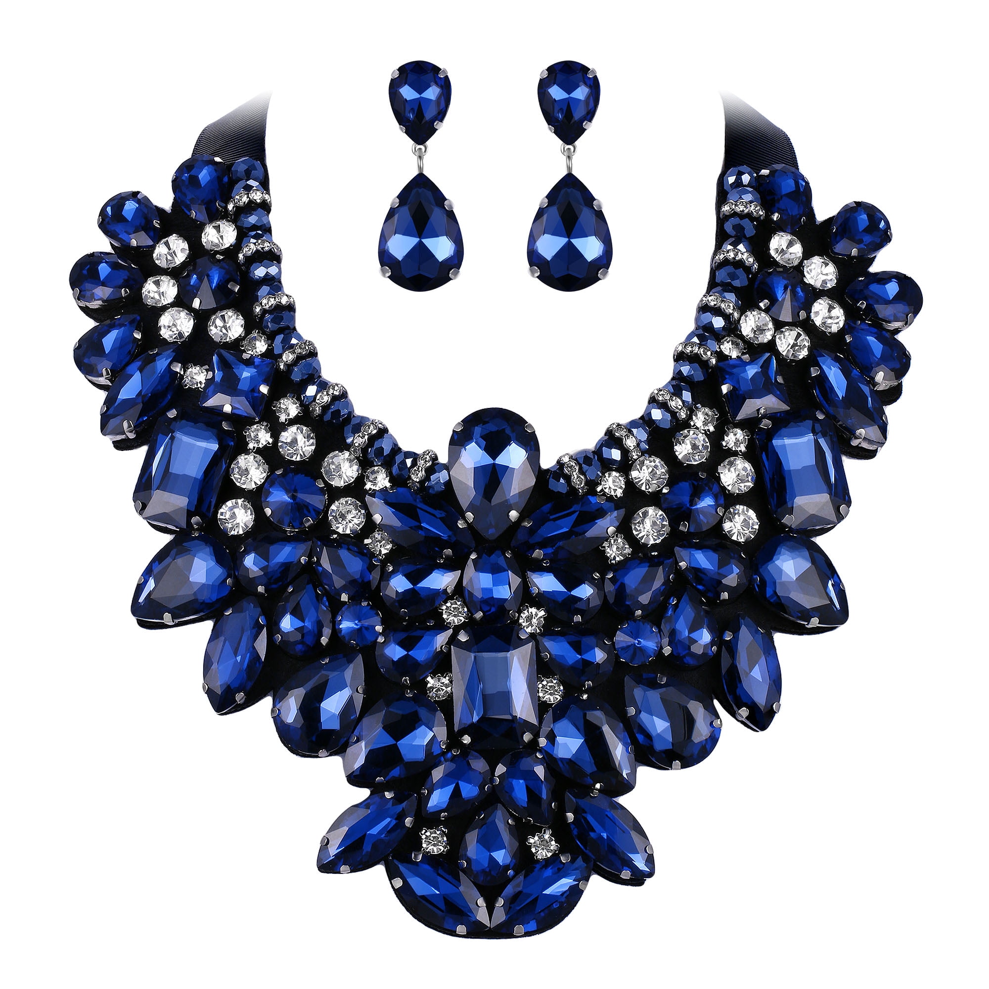 YAZILIND Women's Ethnic Tassel Drop Pendant False Collar Statement Necklace & Earrings Set - Bohemian Style Jewelry
