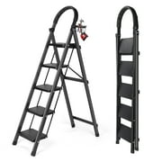 Wedyvko 5 Step Ladder, Folding Step Stool with Wide Non-Slip Pedal and Comfort Handgrip for Household and Office, Lightweight 330lbs Capacity Step Ladder, Black