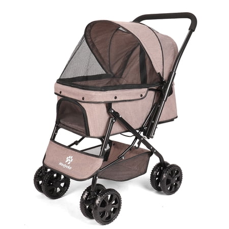 Wedyvko Dog Stroller - Pet Strollers with Reversible Handle for Small Medium Dogs with Mesh Windows, Removable Liner (Coffee)