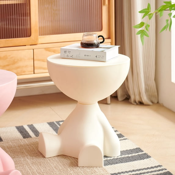 Wedyvko End Table, Circle Coffee Table, Sofa End Table Nightstand,Modern Bedside Home Decor for Living Room,Small Spaces, Easy Assembly,Milky white