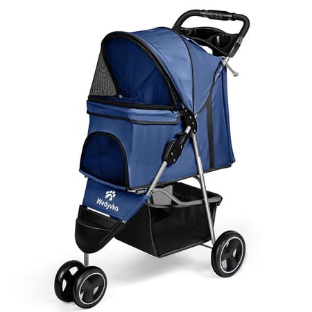 Wedyvko Pet Stroller, 3 Wheels Foldable Dogs and Cat Strollers with Storage Basket,Suitable for small and medium-sized pets(blue)