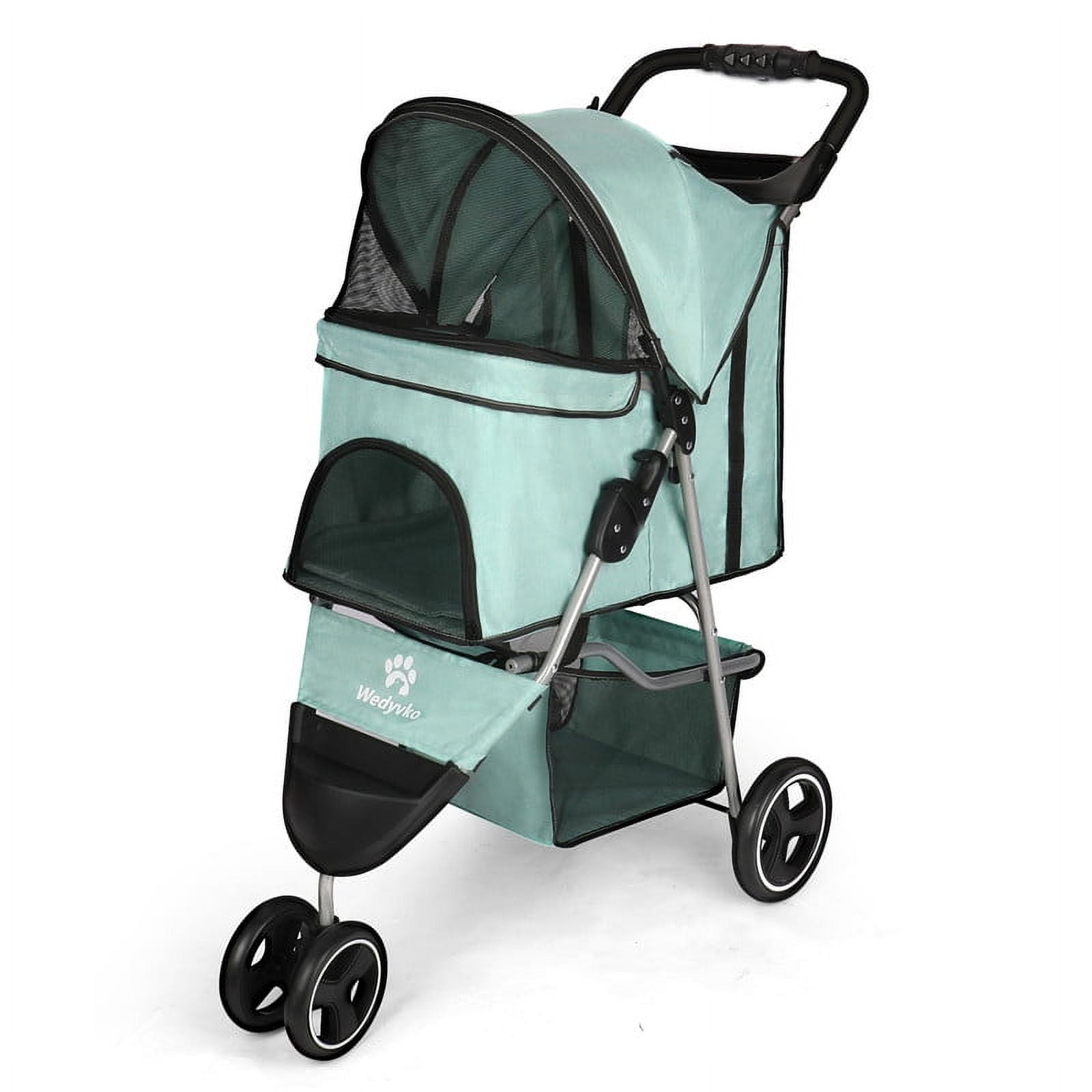 Wedyvko Pet Stroller 3 Wheels Foldable Dogs and Cat Strollers with Storage Basket Suitable for small and medium sized pets green