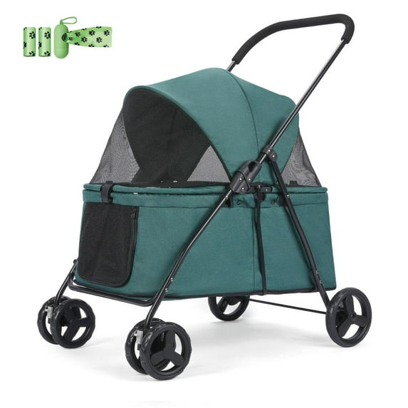 Wedyvko Pet Stroller, 4 Wheels Cat Dog Stroller Foldable Lightweight Dog Carrier Trolley Jogging Stroller,Dark green