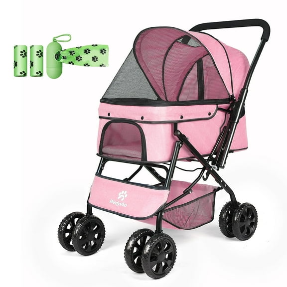 Wedyvko Pet Strollers with Reversible Handle for Small Medium Dogs with Mesh Windows, Removable Liner (Pink)