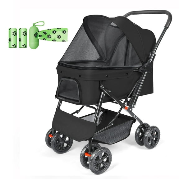 Wedyvko Pet Strollers with Reversible Handle for Small Medium Dogs with Mesh Windows, Removable Liner (Black)